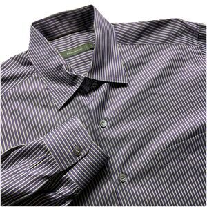 Ermenegildo Zegna Dress Shirt Mens Large Purple Striped Button Long Sleeve